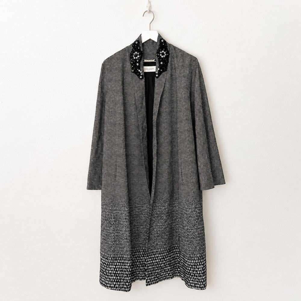 Marina Rinaldi Jeweled Collar Duster Coat Size 23 US 14 Black White
